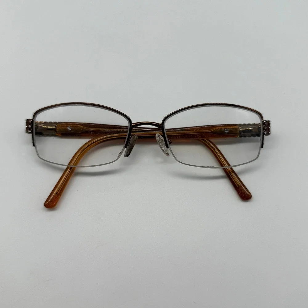 Runway Couture Eyeglasses FRAMES ONLY Brown Rhinestone Semi Rimless RCE-224
